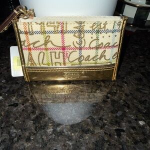 Coach Signature Card Holder with Gold Trim